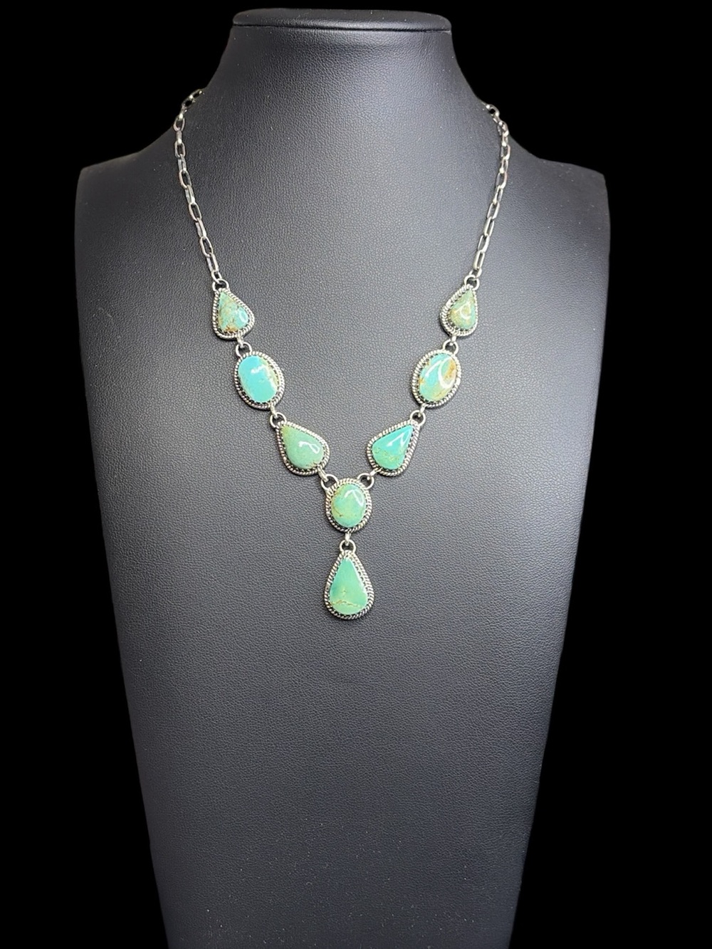 Handcrafted Kingman Turquoise Lariat Necklace 925 sterling silver